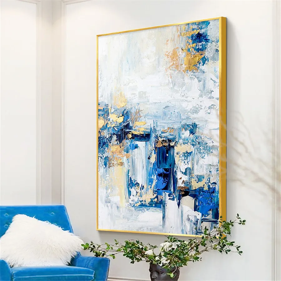 Hand Painted Canvas Painting White Grey Blue Modern Abstract Oil Painting Home Decoeation Living Room New Design NORDIC Wall Art