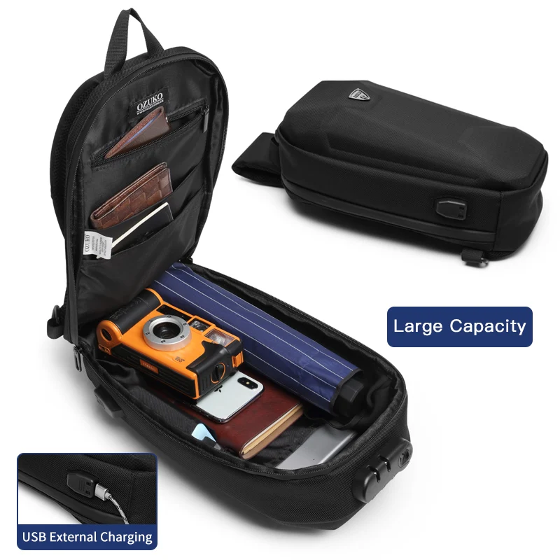 OZUKO moda uomo borsa a tracolla borse a tracolla antifurto multifunzione borsa a tracolla Messenger impermeabile da viaggio per uomo con ricarica USB impermeabile