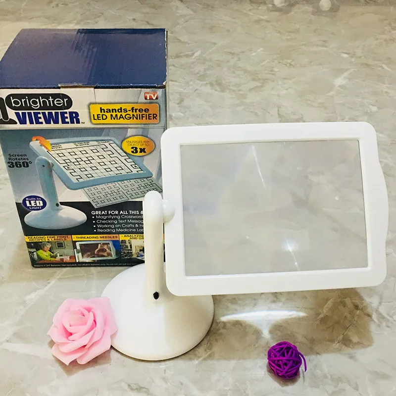 Lupa de mesa com lente Fresnel, Suporte giratório de 360 graus Lupa de leitura portátil, 3X