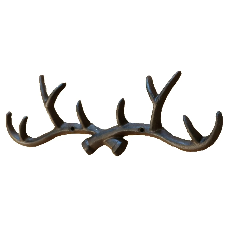 Vintage Reindeer Antler Cast Iron Wall Hook American Country Farm Accents Home Decor Handmade Heavy Metal Mounted Hanging Rack