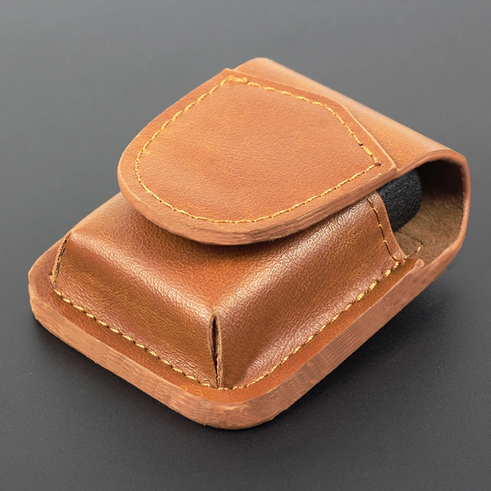 New Arrived Solid Color Without Pattern Handmade PU Leather Kerosene Oil Lighter Belt Case Waist Bag For Zippo Lighters