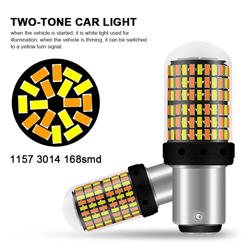 1PCS Signal Lamp P21w Led 7443 3157 Bulb 168smd Canbus brake light 1157 Led Bay15d P21/5w white amber dual color Light 12V