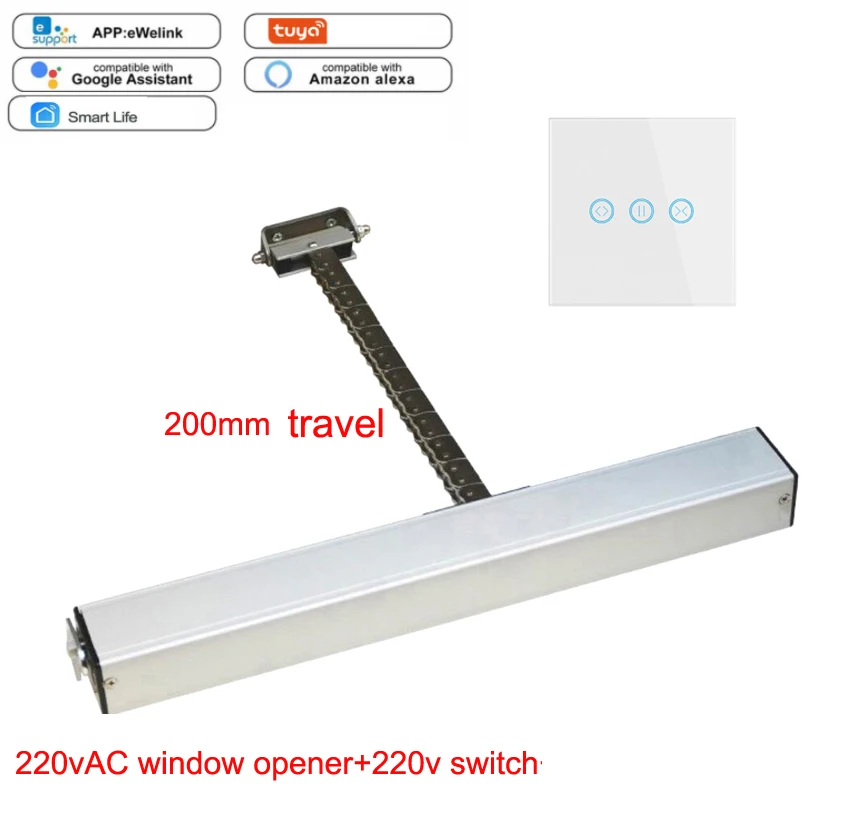 Tuya wifi smart switch voice control 220VAC Chain electric window opener shutter opener actuator motor stroke 200mm 300mm 400mm