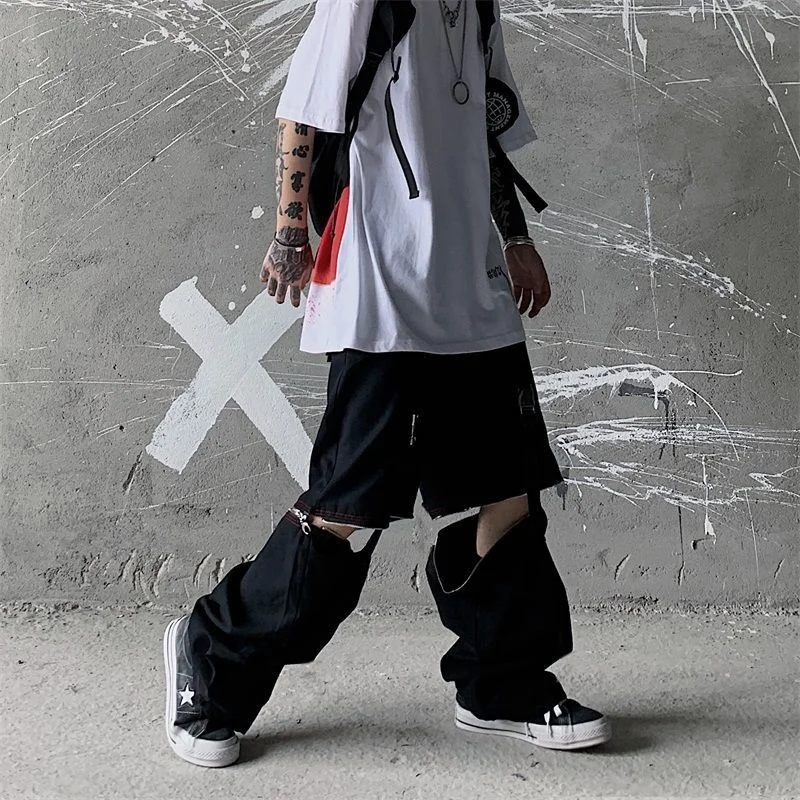 2022 Techwear pants men women handsome cool hip hop trousers removable metal buckle zipper casual paratrooper Functional