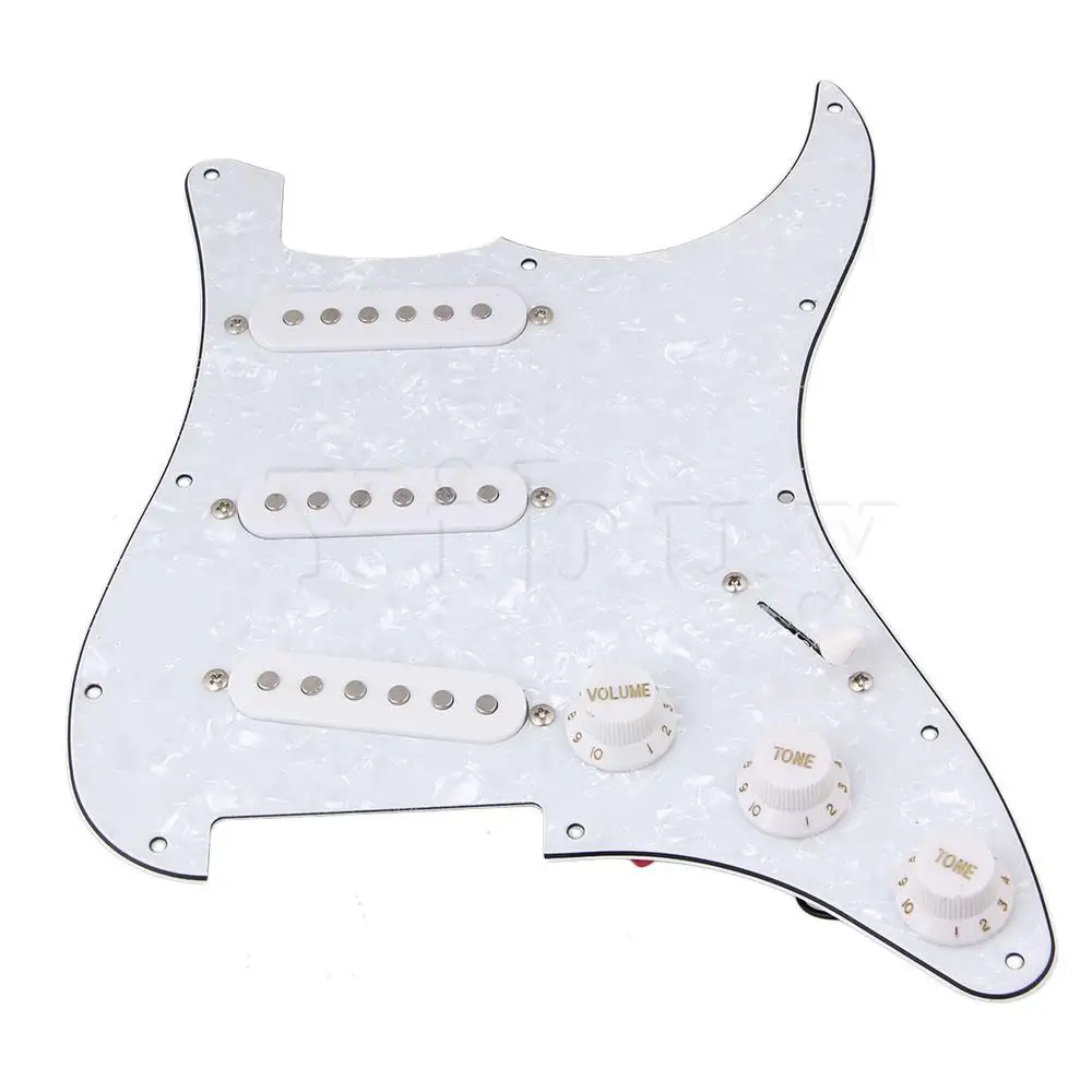 Yibuy 280x225mm Loaded Pickguard White Pearl Three Layers of PVC 3 Single Coil Pickups 11 Screw Holes 5 Way Switch for Guitar