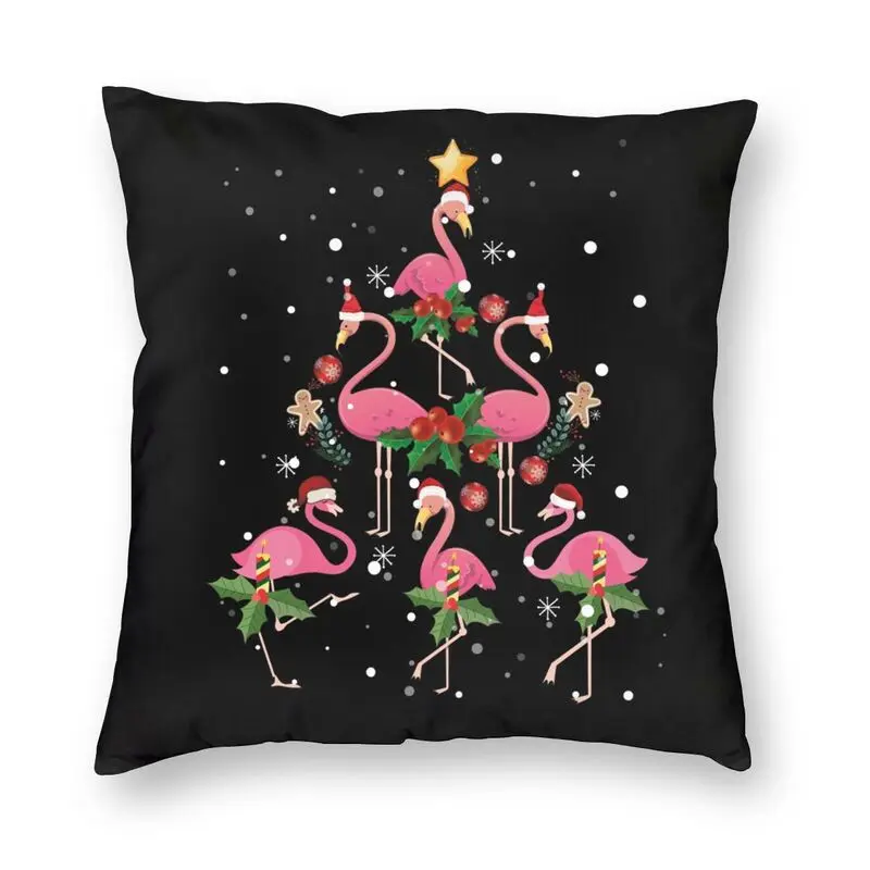 

Christmas Flamingo Cushion Cover Two Side Printing Animal Art Floor Pillow Case for Car Custom Pillowcase Home Decorative