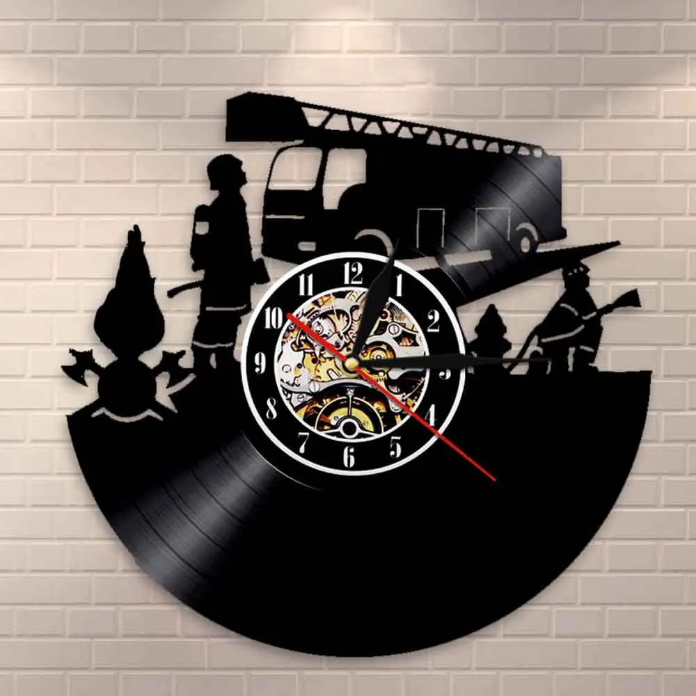 Firemen Wall Clock Fire Fighting Fire Truck Vinyl Record Wall Clock Firefighter Fire Dept Hanging Modern Decor Firemen Gift