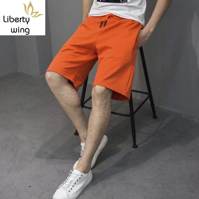 

Summer Men Knee Length Elastic Waist Solid Color Beach Leisure Streetwear Bermuda Masculina Plus Size M-5XL Shorts