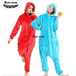 Kigurumi-Pijama de una pieza para mujer, mono de dibujos animados, monstruo de las galletas, suelto, azul, fiesta en casa, Navidad, Rojo