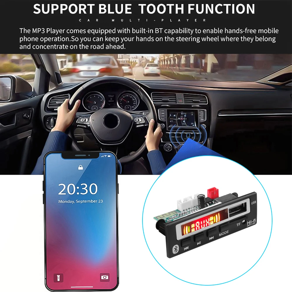 Kebidu Wireless Bluetooth 12V MP3 WMA WAV Decoder Board Audio Module Music Speaker MP3 USB FM TF Radio Car accessories