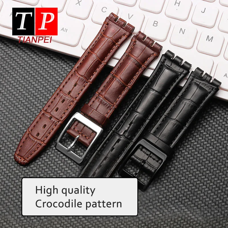 Leather watch band for Swatch Crocodile pattern watch strap genuine Leather bracelet Cowhide trigeminal concavity 17mm 19mm men