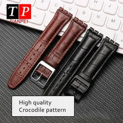 Lederen Horloge Band Voor Swatch Krokodil Patroon Horloge Band Lederen Armband Koeienhuid Trigeminus Holte 17Mm 19Mm Mannen