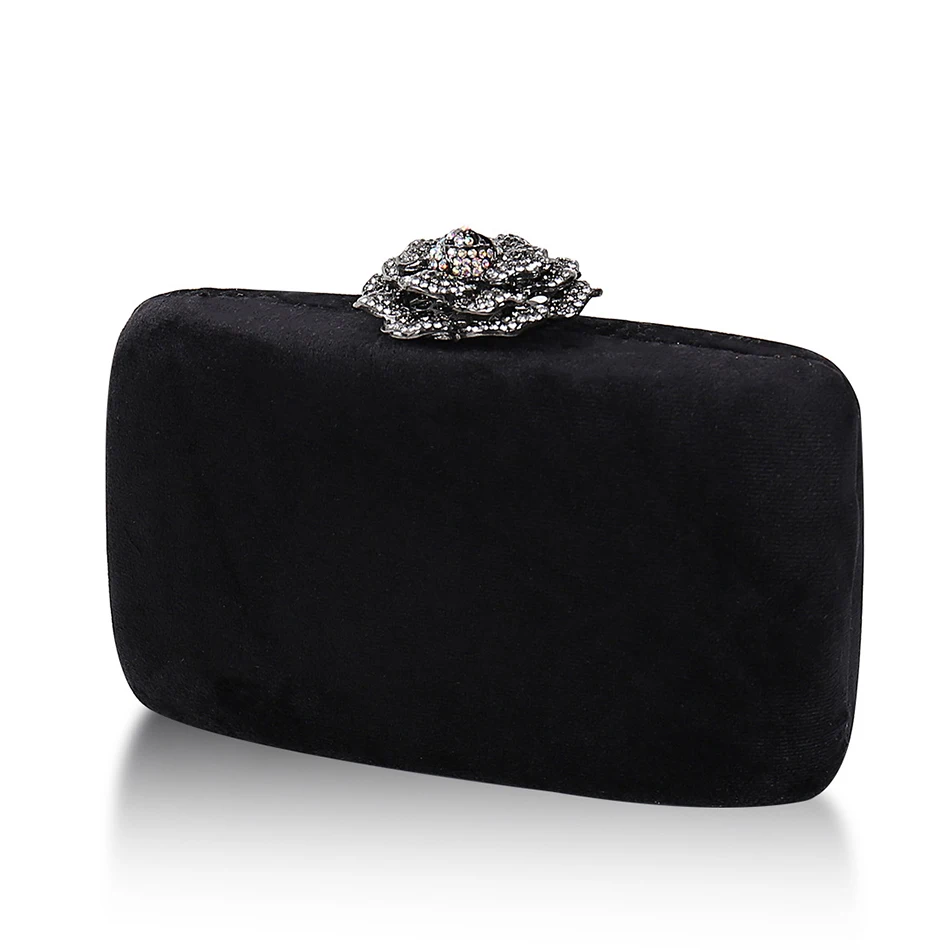 Diamonds Flower Velvet Evening Bag Women New Elegant Chain Banquet Dress Clutch Bag Ladies Wedding Dinner Party Box Small Purses