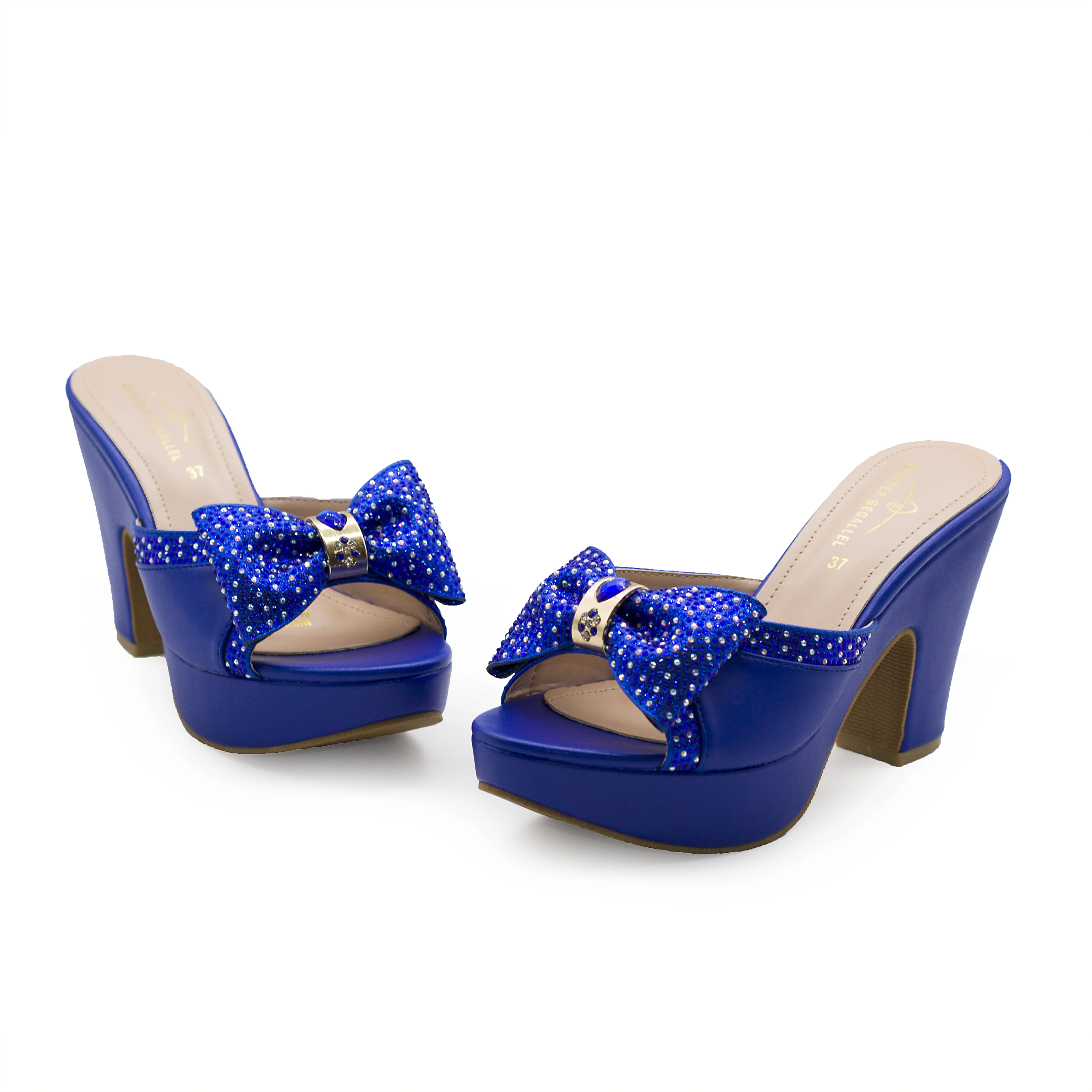 6245-7 Blue Bowknot Women Shoes High Heels Platform Party Dress Mules Sandals High Heeled Slippers Luxury Heels Slides Ladies