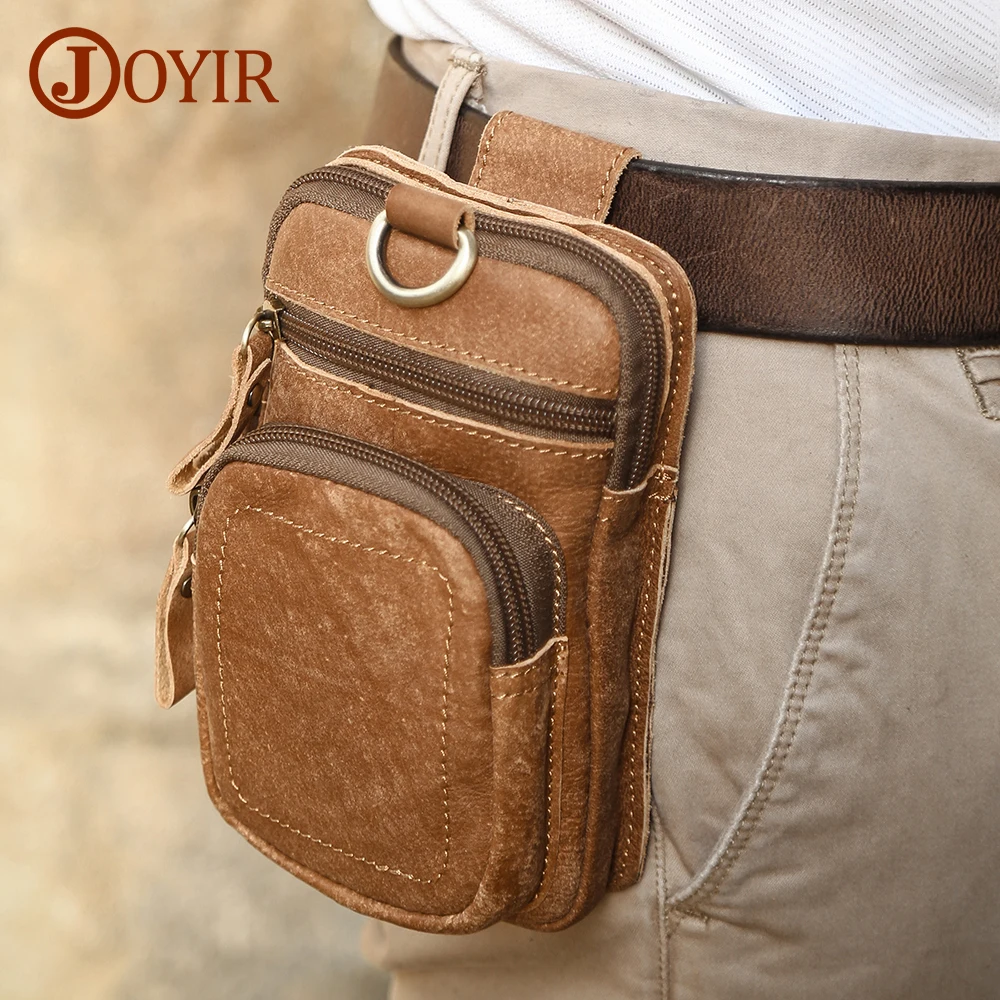 JOYIR Men\'s Waist Bag Genuine Leather Belt Bag Phone Pouch Vintage Man Belt Pouch Waist Pack with Hook Travel Male Fanny Pack 