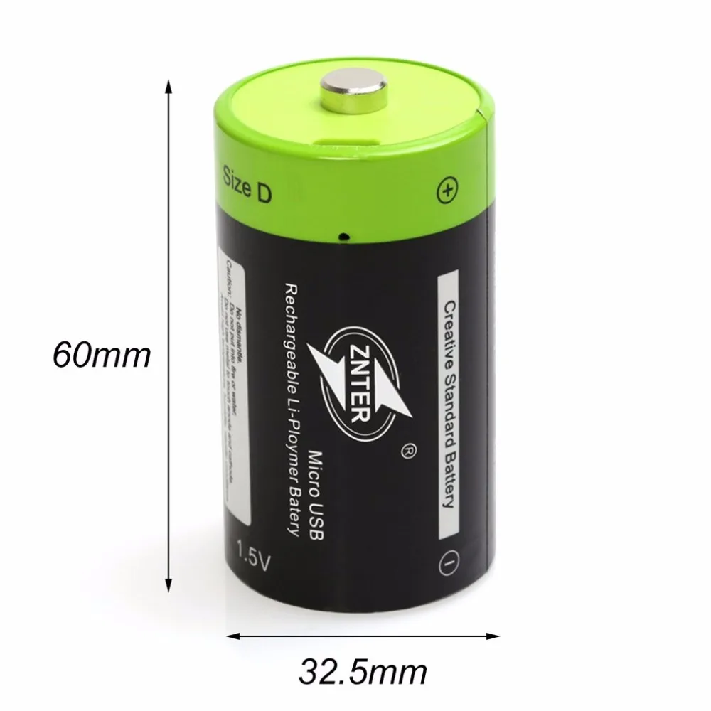 2PCS ZNTER 6000mAh 1.5V rechargeable battery USB rechargeable battery Lipo LR20 battery with Micro USB cable for fast charging