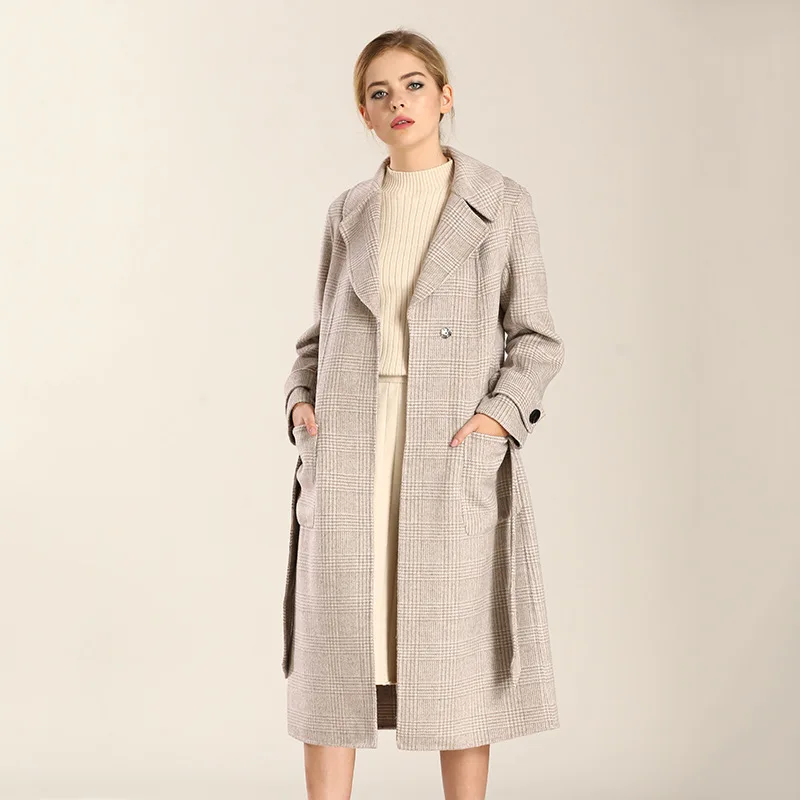 Wool Coat Women Korean Plaid Ladies Coats and Jackets Double Sided Long Jacket Elegant Abrigos Mujer Invierno 2020