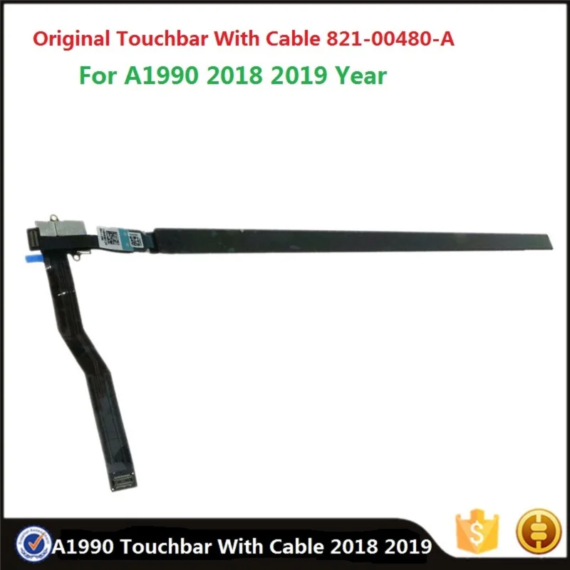 

Original A1990 Screen LED Touch Bar 821-00480-A For MacBook Pro 15" 2018 2019 Year Touchbar With Flex Cable Replacement Tested