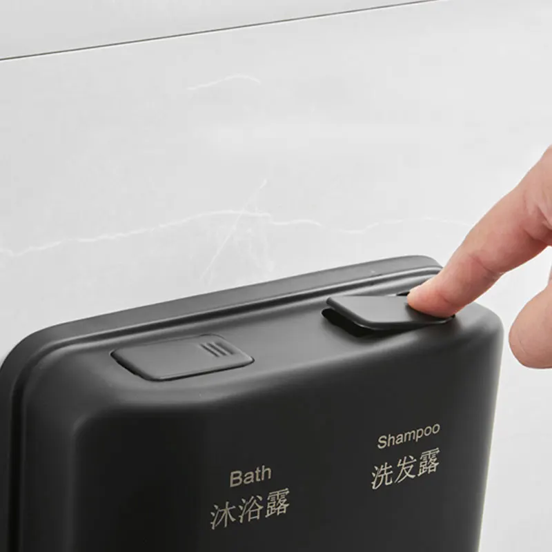 1500ml Manual Double Soap Dispenser Wall-mounted, 304 Stainless Steel Bathroom Shampoo and Shower Gel Pump Matte Black