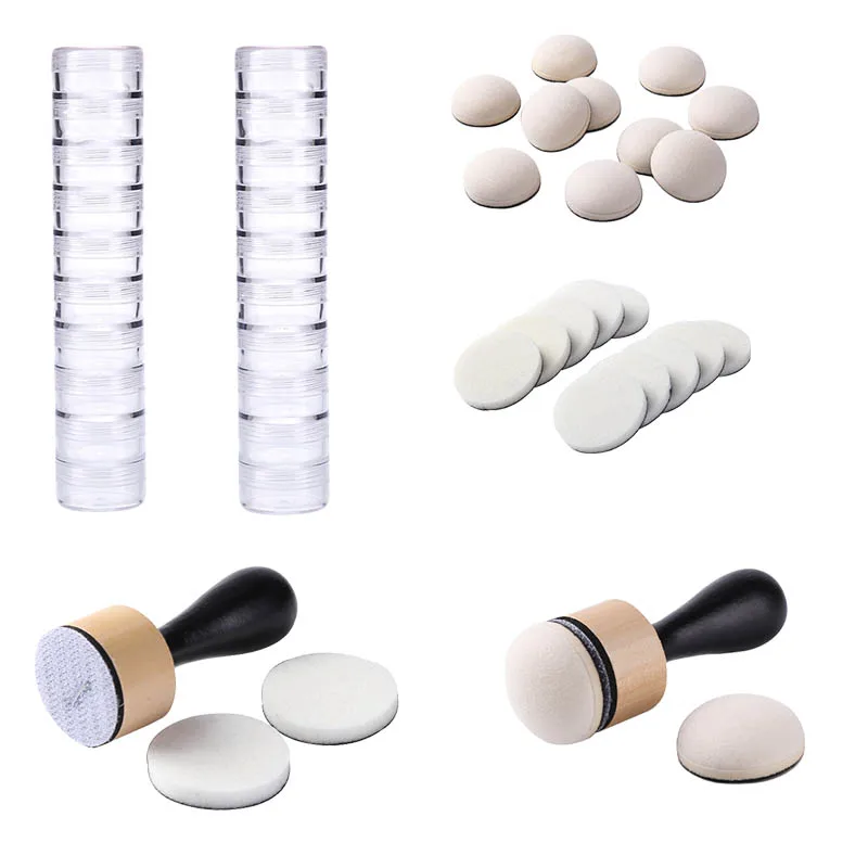 

10 Pcs/Column Round Stackable Jars &Mini Ink Blending 10 pcs Round Foams for DIY Scrapbooking Wholesale Refills Foams