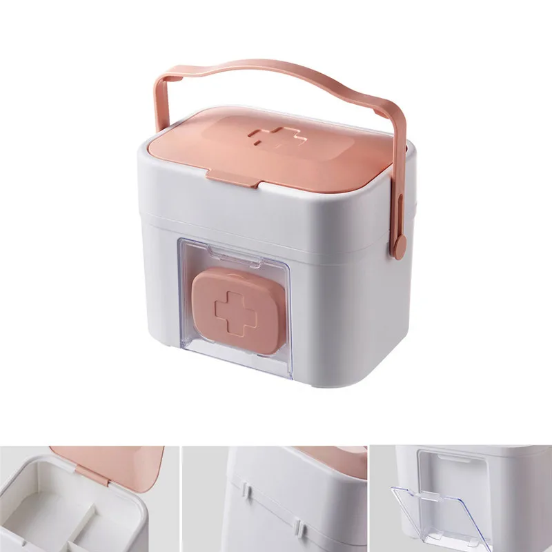 

2 layer Storage Organizer Medicine Box Portable Wall-mounted Medical Kits Drug Storage Box Plastic Home First-aid Tools