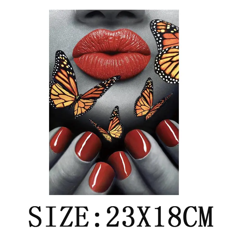 Iron On Patches On Clothes Sexy Lips DIY Print-on T-shirt Hoodies Washable Thermal Clothes Sticker Rose Diamond Snake Lips Patch