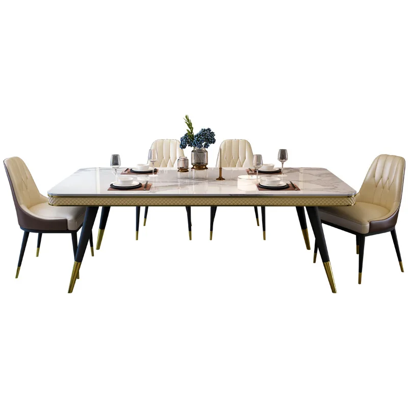 Italian Luxury Design Marble Top Dining Table Set 8 seater With Metal Legs