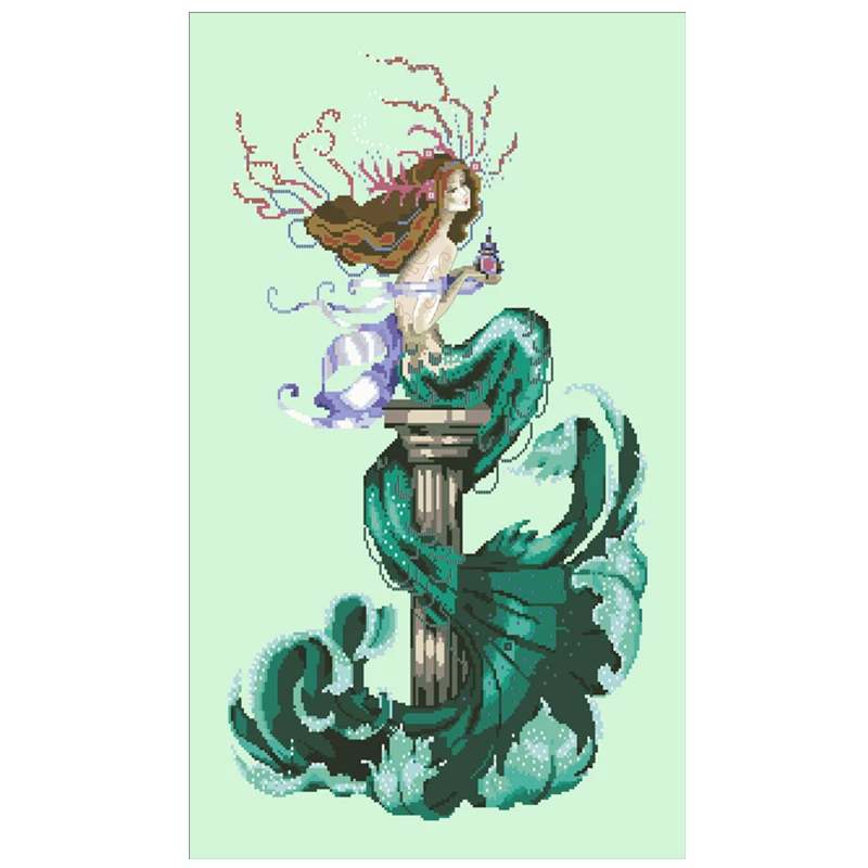 Chasing dreams mermaid cross stitch kit aida fabric 18ct 14ct 11ct light green canvas cotton thread beads embroidery craft set