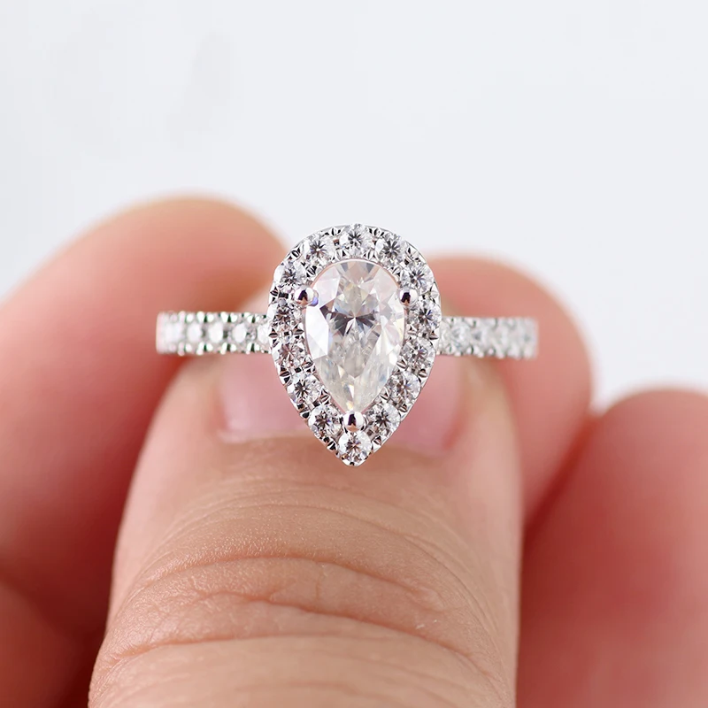 

VVS1 DE color Pear cut Moissanite diamond stone 1 carat 6.5mm moissanite 18K gold ring for girl