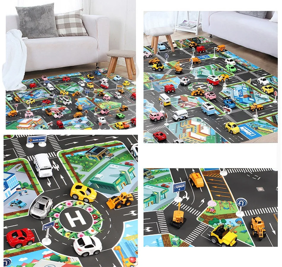 Alfombra educativa para bebé, tapete de papel de tráfico de ciudad, mapa de carretera, alfombra de Juego de desarrollo, alfombras de suelo para