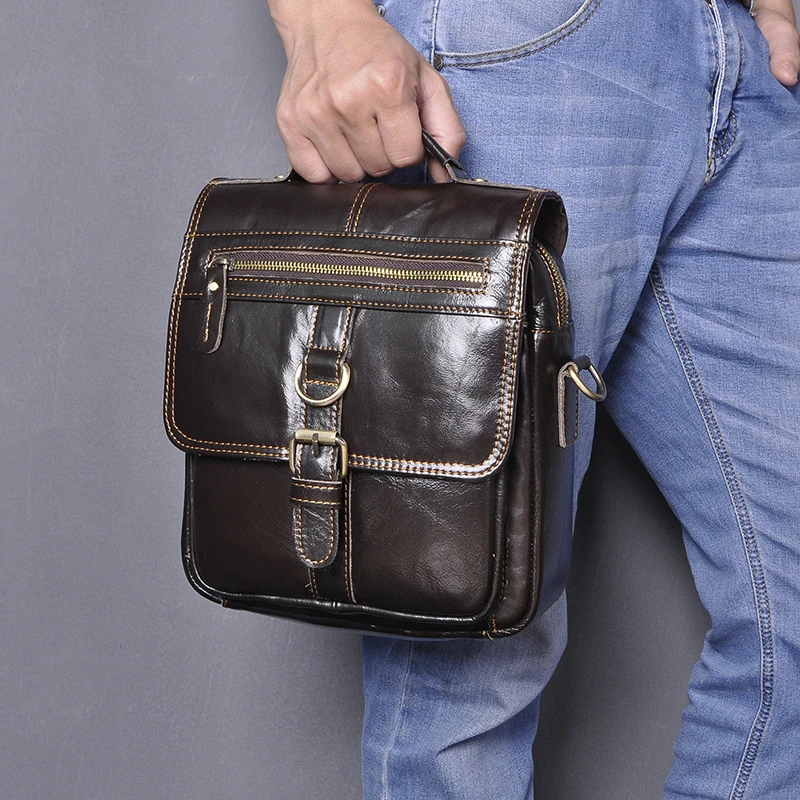 Crazy Horse Real Leather Male Vintage Shoulder Messenger bag Design Travel Cross-body Bag 8\