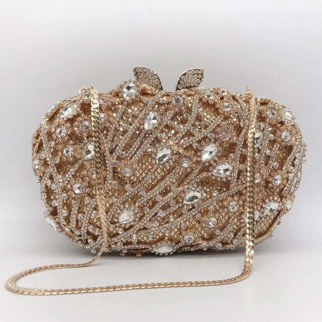 Gold Metal White Rhinestone Peacock Tail Shape Purse For Women Handbag WHTUOHENG Evening Clutches Girls Phone Wallets Purses