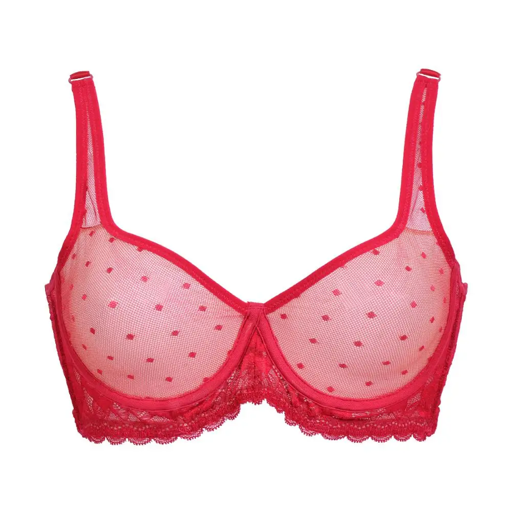 New Women Lace Bras Ultra Thin Hollow Out Underwire Dot Sexy Bra High Strecth 32 34 36 38 40 42 44 A B C D DD E DDD F Cups