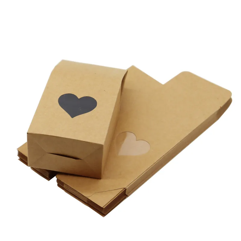 100Pcs 8*16*5cm Kraft Paper Party/Wedding Gift Bags Packaging Bags White Food Clear PVC Window Seal Boxes