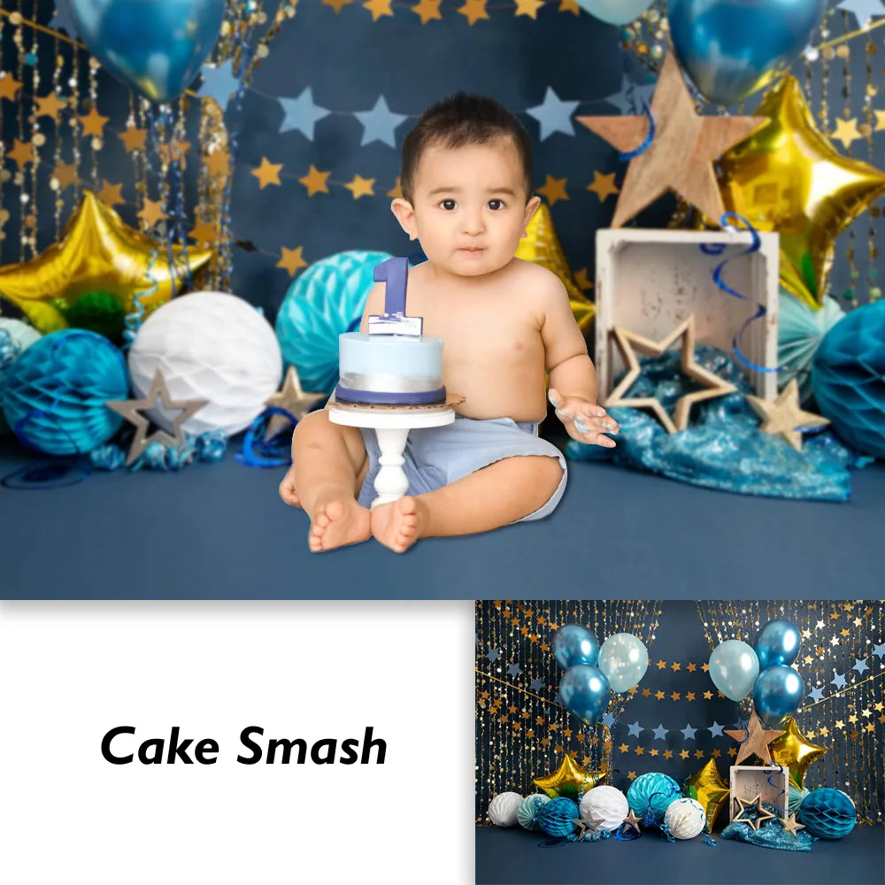 

Navy blue 1st Birthday Cake Smash Portrait Backdrop for Photography Newborn Kids