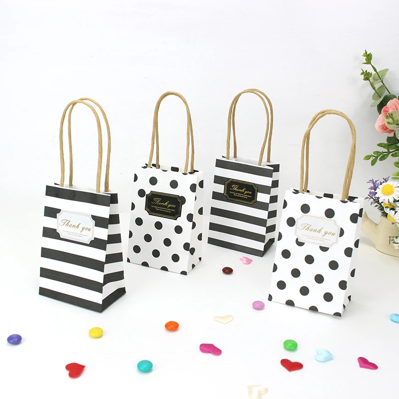 AVEBIEN 10pcs Wedding Gifts for Guests Stripes/Dots Gift Bags with Handles Gift Packaging Bags for Birthday/Wedding/Baby Shower