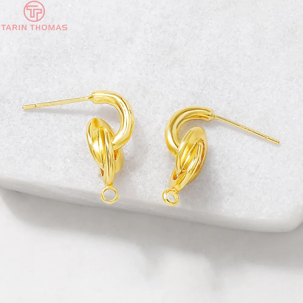 (2018)4PCS 9x20MM Hole 2MM 24K Gold Color Plated Brass Knot Stud Earrings High Quality DIY Jewelry Making Findings