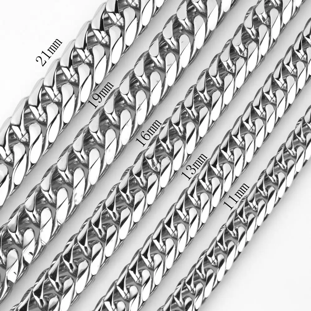 9/11/13/16/19/21mm Heavy Polished Stainless Steel Necklace Men Curb Cuban Link Chain Necklace Or Bracelet Choker Jewelry 7-40\