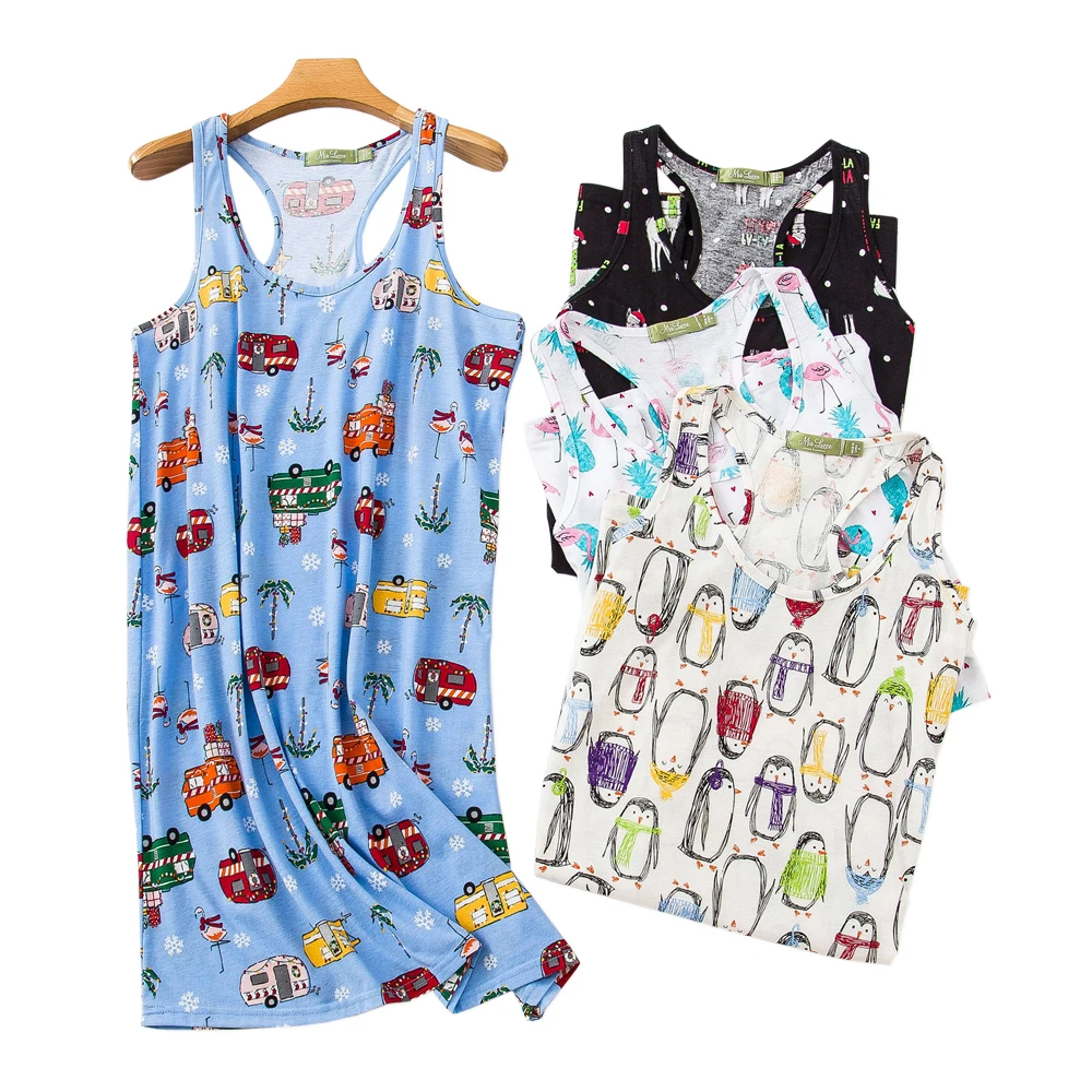 

Summer sleeveless cozy night dress womens sleepdress nightdress for women sweet Cute cartoon nightgowns Plus size