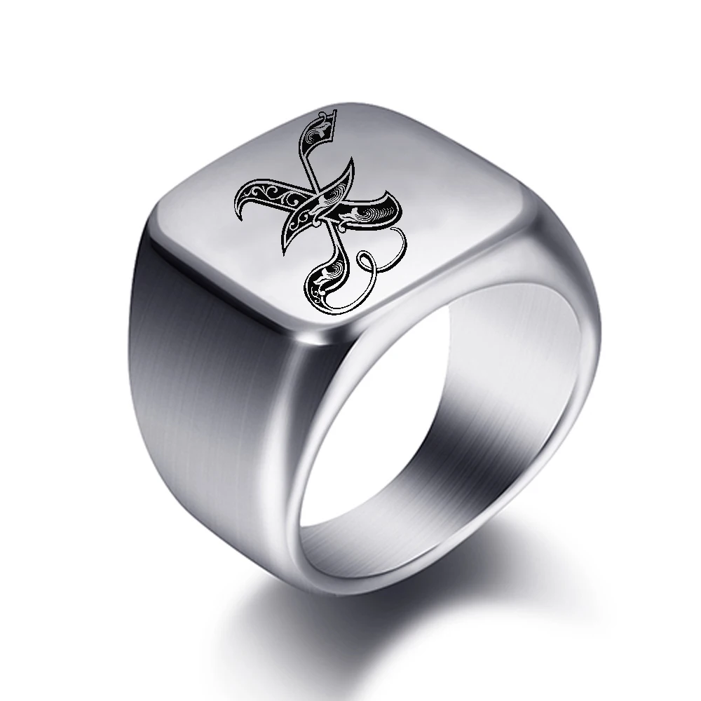 Initialgravierte individuelle Ringe für Männer, Edelstahl, männlicher Siegel, leerer Schmuck, Ringband, hochglanzpolierter Silberton, US-Größe