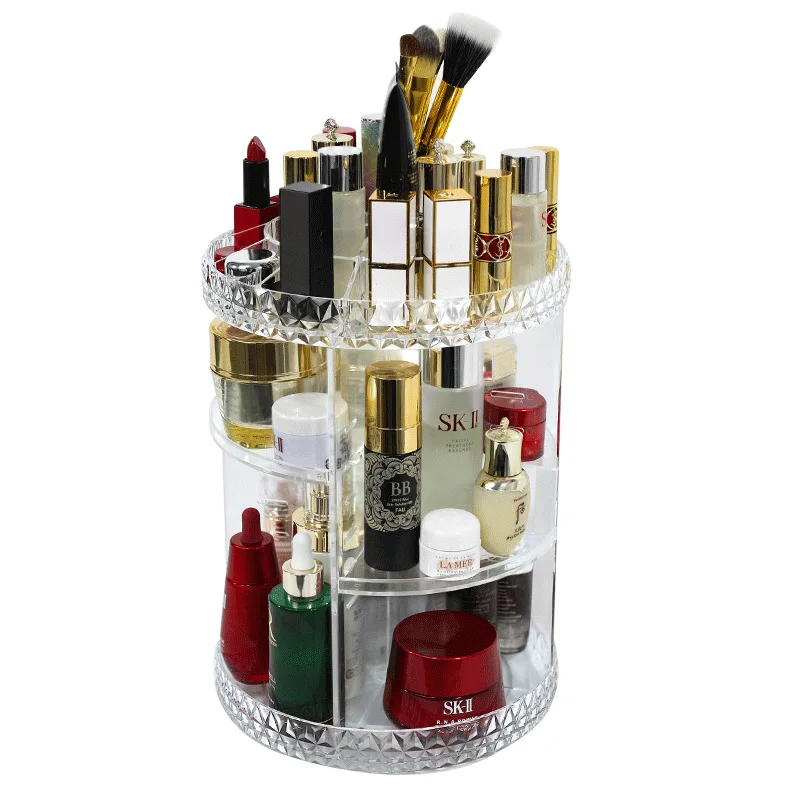 360 Rotating Makeup Organizer Cosmetic Storage Box Acrylic Makeup Brush Holder Lipstick Display Cases Large Capacity