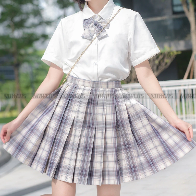 Faldas plisadas de cintura alta de manga larga/corta para niñas, vestido de cuadros para estudiantes, uniforme escolar JK, neón blanco por la noche