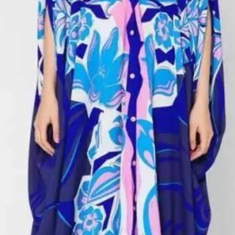

blue abstract floral chiffon cross border maxi knitted dress women robe 20 summer long casual beach sexy loose dresses plus size