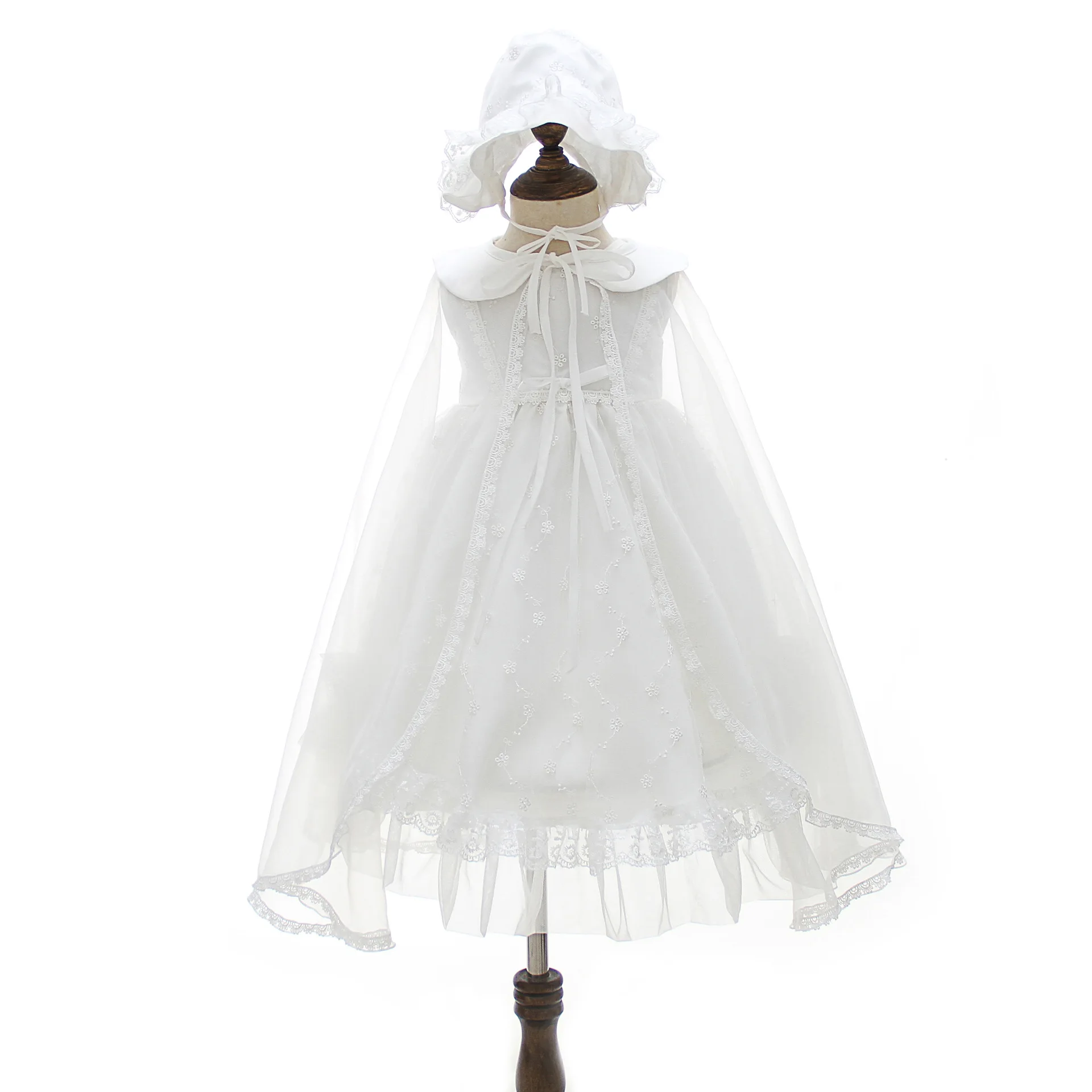 3pcs Long White Baby Girl Dress&Cape Birthday Cotton Vintage Weddings Vestido Christening Gowns 0-24Month Baby Clothes OBF204005