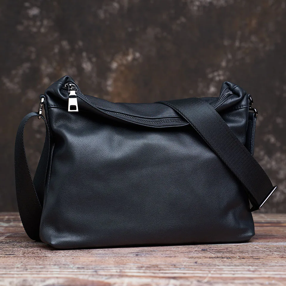 Modische Herren-Umhängetasche aus echtem Leder, lässige Crossbody-Tasche, klassische Tasche mit faltbarem Deckel und Reißverschluss, Messenger-Tasche für 10,5-Zoll-iPad, NUPUGOO. – Detail 6