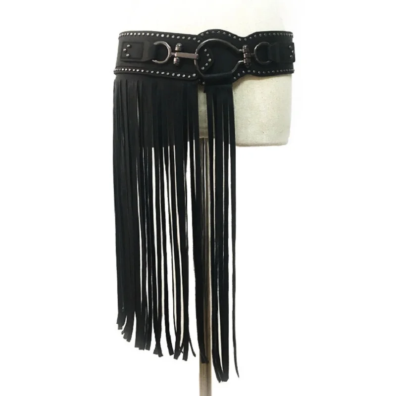 ผู้หญิงใหม่ยุคกลางและ American Punk สไตล์ Super-ยาว Fringed กระโปรงและ Waistband