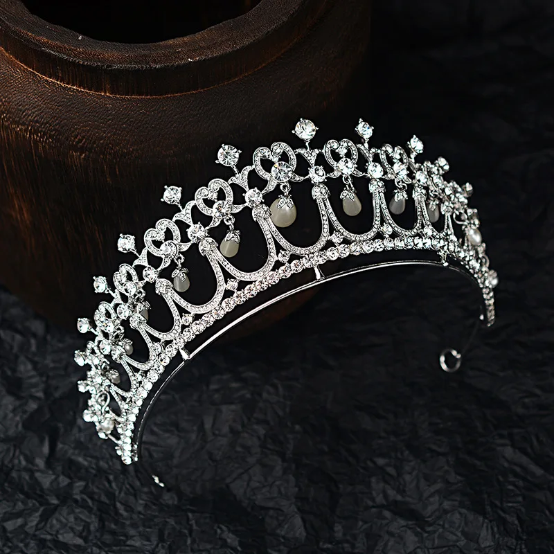 Baroque Crystal Pearl Bridal Tiaras Diana Crown Rhinestone Pageant Diadem Bride Headband Wedding Hair Accessories Tiara De Noiva