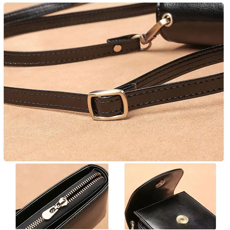 Oil Genuine Leather Small Crossbody Wallets for Women Card Holder Multi Zipper Pocket Cell Phone Purse Ladies Sholder Bag