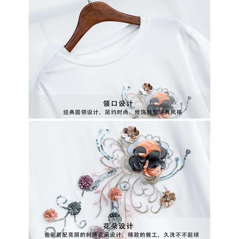 Hot Summer Women Sets Fashion Short Sleeve T-Shirt And Jeans Shorts Two-piece Set Female Embroidery 3D Flower Casual Suits Y230