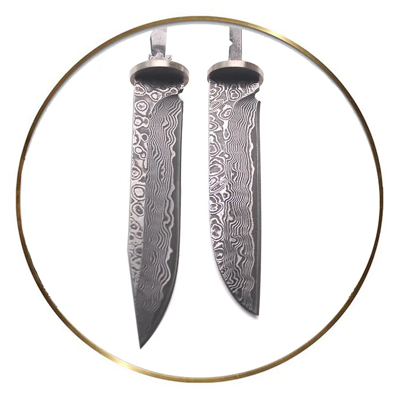 Dropship Diy Semi - Finished Manual Straight  Damascus Steel Fixed Blade Knife Forging Damask Camping with Leather